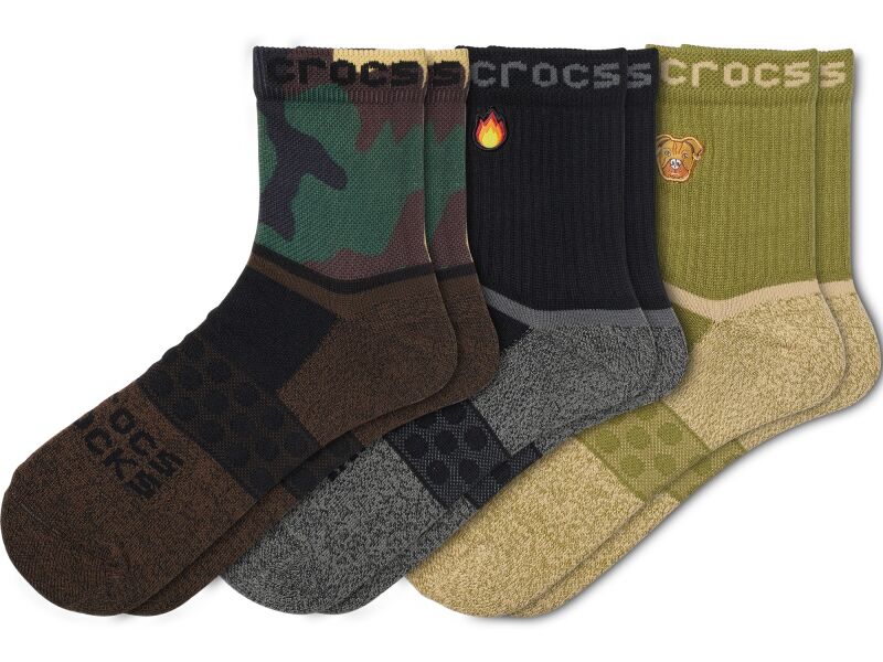 Crocs™ Adult Quarter Grap 3-Pack Socks Black/Camo