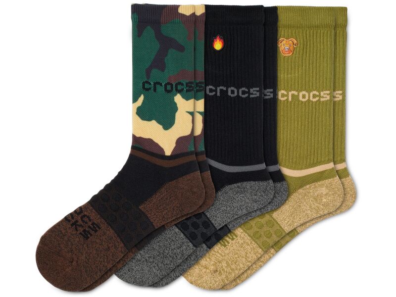 Crocs™ Adult Crew Graph 3-Pack Socks Black/Camo