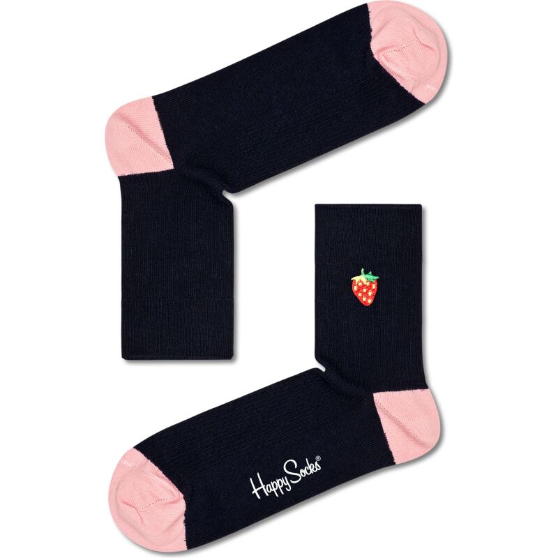 Happy Socks Ribbed Embroidery Strawberry 1/2 Crew Multi-6500