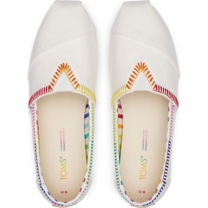 TOMS Rainbow Embroidered Canvas Women Alpargata White