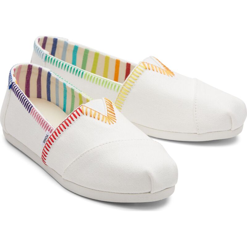 TOMS Rainbow Embroidered Canvas Women Alpargata White