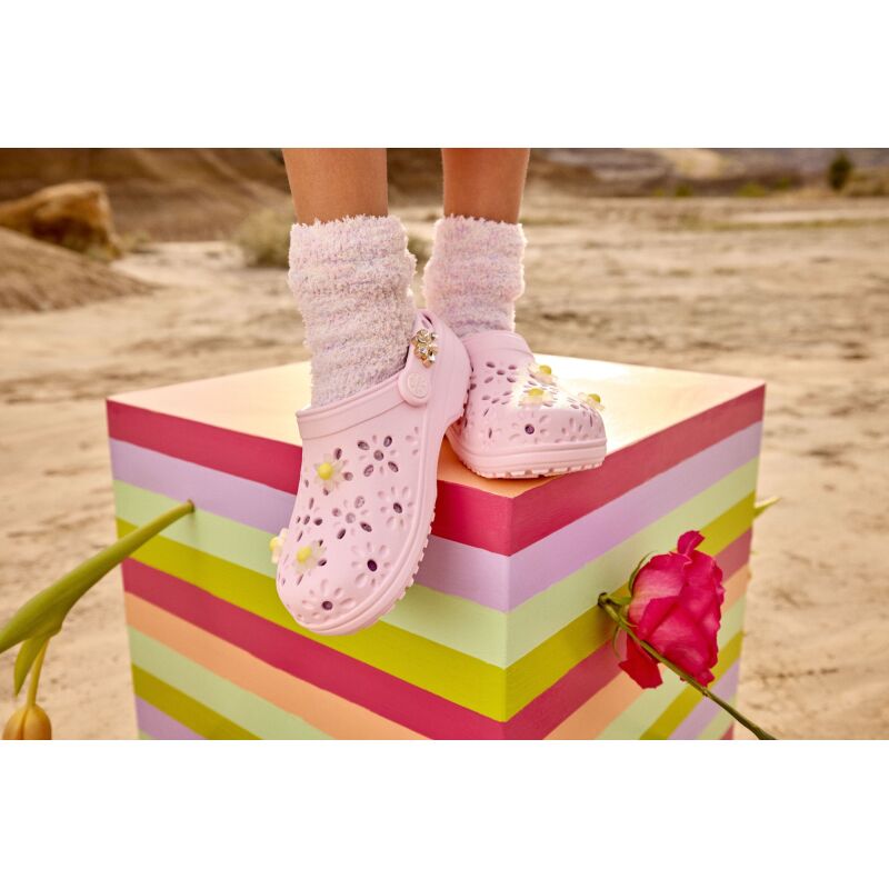 Crocs™ Classic Floral Cut Out Clog Kid's Pink Milk