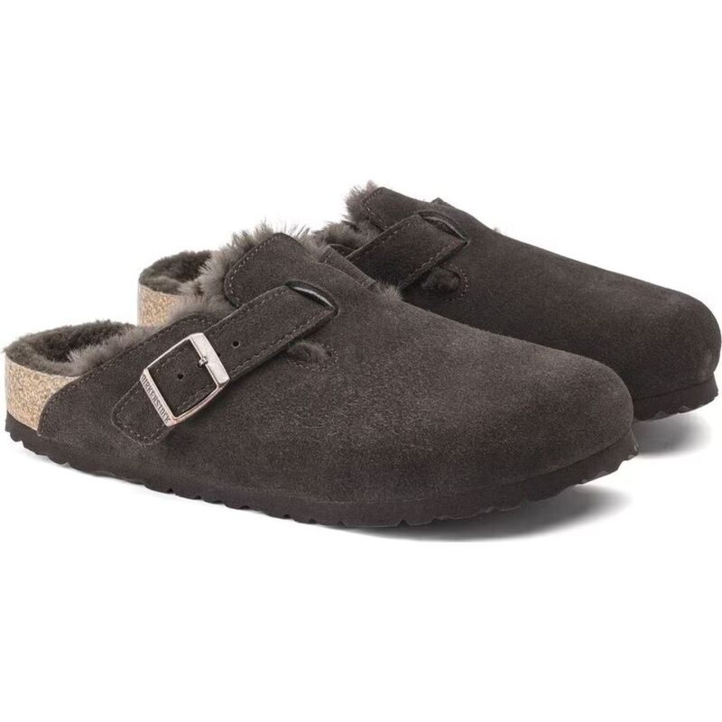 Birkenstock Boston Shearling Suede Leather/Fur Mocca