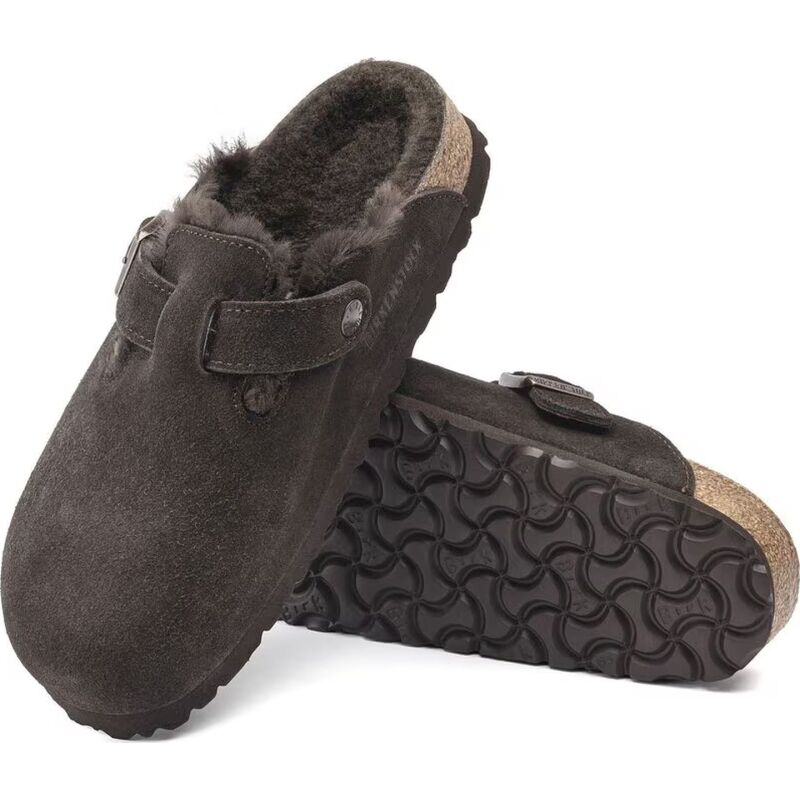 Birkenstock Boston Shearling Suede Leather/Fur Mocca
