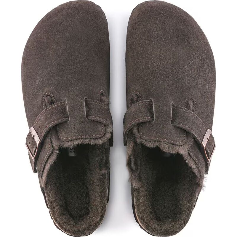 Birkenstock Boston Shearling Suede Leather/Fur Mocca