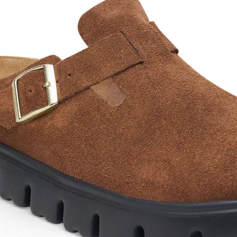 Birkenstock Boston Chunky Suede Leather Dark Tea/ Black