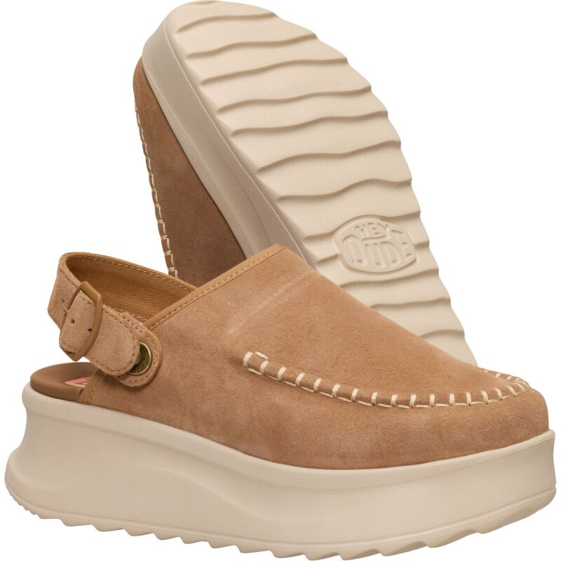 HEYDUDE Delray Clog Suede Women's Tan