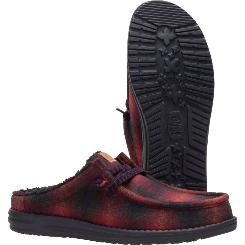 HEYDUDE Wally Slip Cozy Plaid Men's Red Plaid/Black