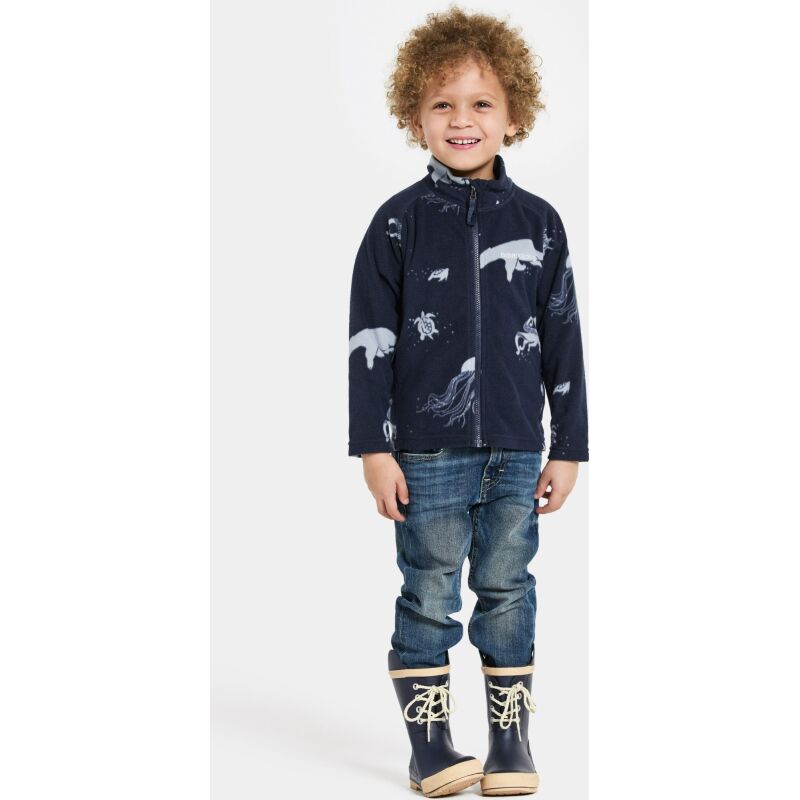 Didriksons Monte Printed Kid's Full-Zip 10 Winter Ocean Blue