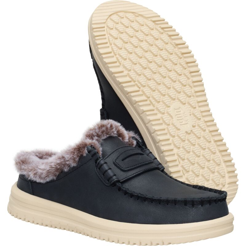 HEYDUDE Wendy NXT Mule Leather Cozy Women's Black