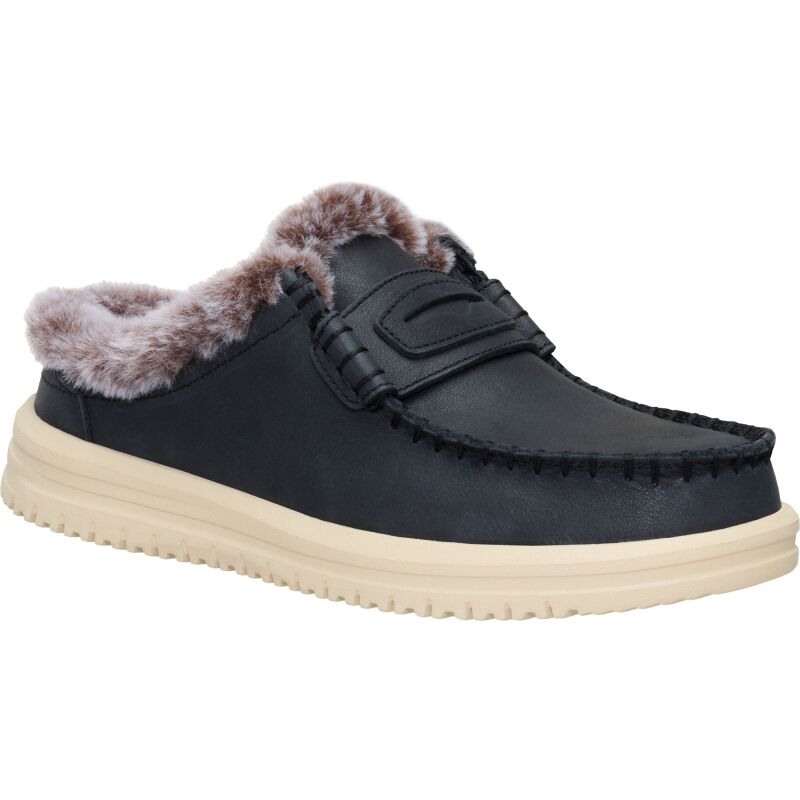 HEYDUDE Wendy NXT Mule Leather Cozy Women's Black