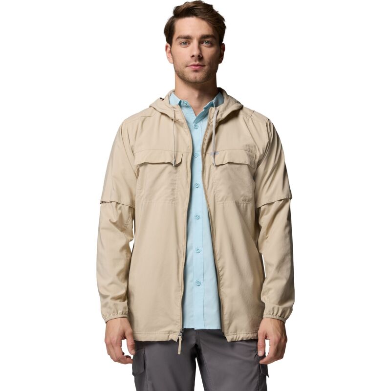 Columbia Skien Valley Hooded Long Sleeve Shirt Men's Ancient Fossil, Shark