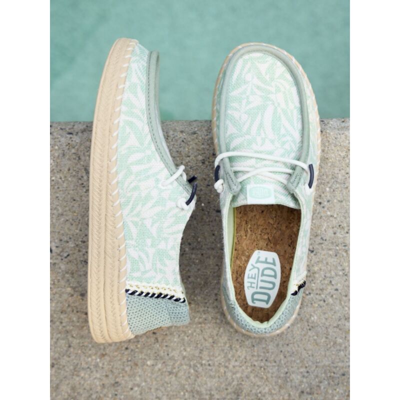 HEYDUDE Wendy Espadrille Retro Palm  43179 Celadon Green/White