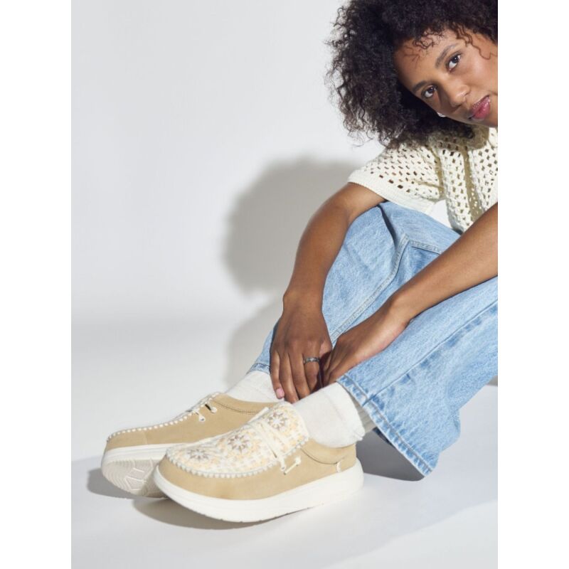 HEYDUDE Wendy COMF Suede Crochet 43108 Irish Cream/Multi